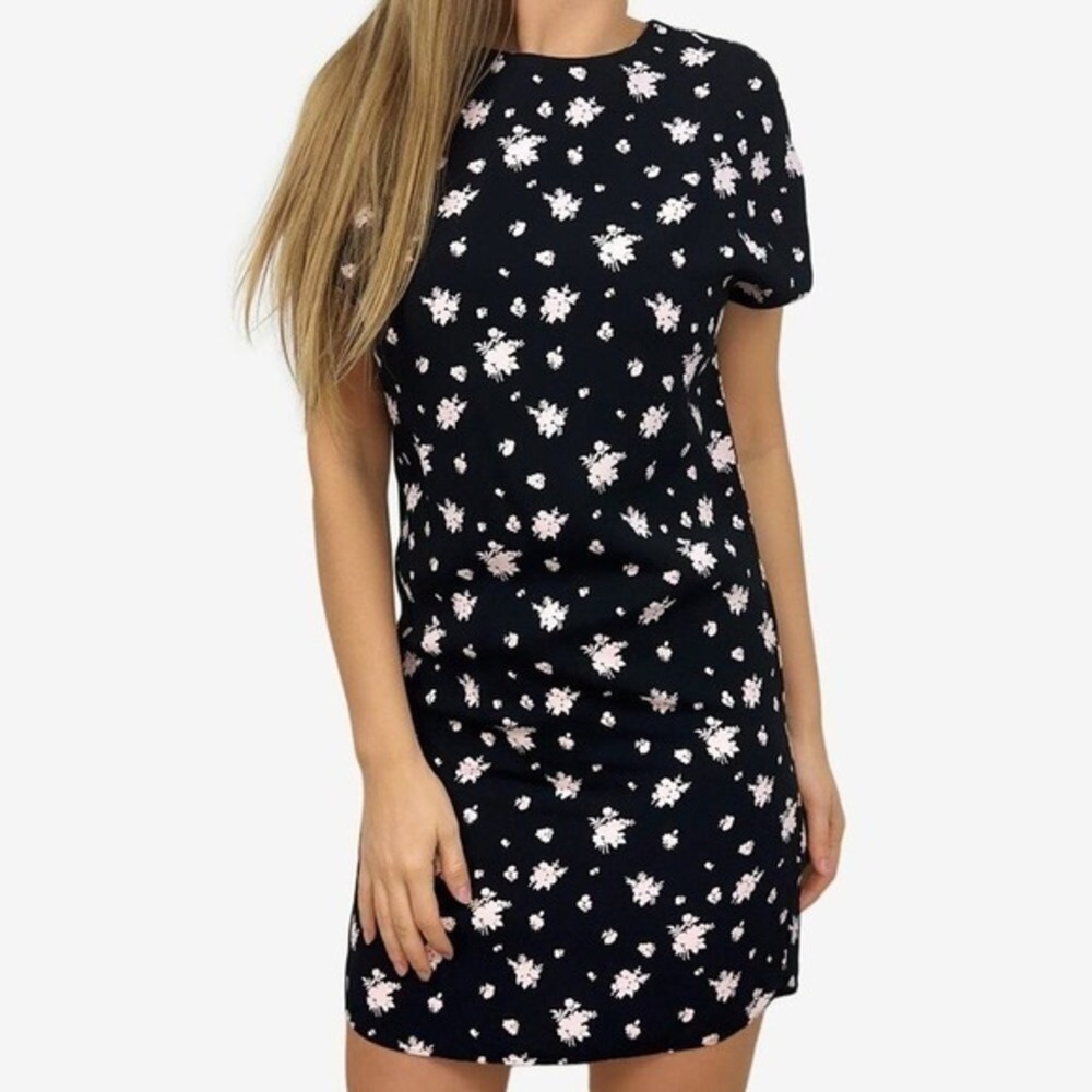 & Other Stories Floral Shift‎ Mini Dress Size 2 Black Rayon Casual